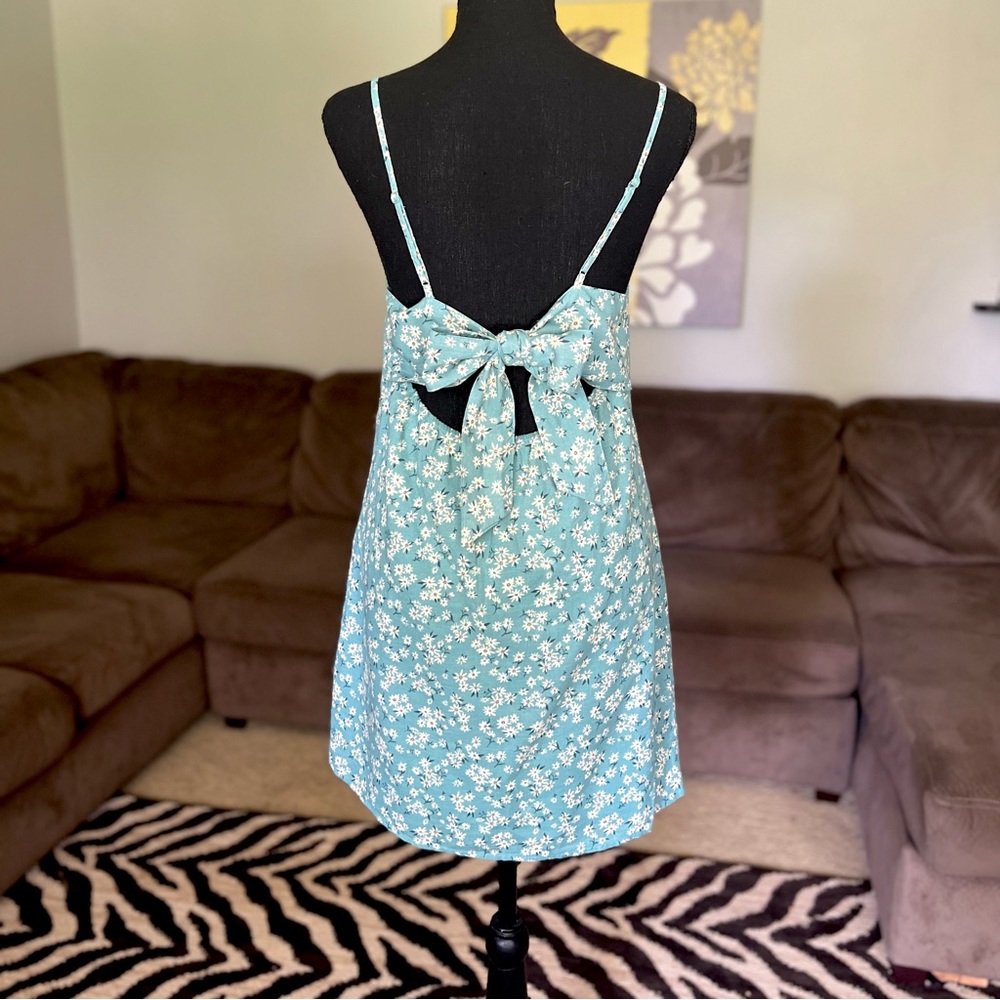 American Eagle Blue Floral Linen Summer Dress Size Medium